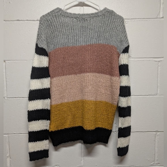 JOHN + JENN (XS) Keeley Colorful Multi Stripe Crew Oversize Sweater Evereve NWT - Picture 3 of 8